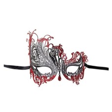 Black Swan Metal Filigree Venetian Glitter Mask artfully crafted with Rhinestone - Black Swan mask with Red glitter